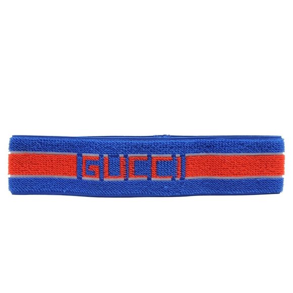 Gucci Unisex GG Logo Headband Blue Red Jacquard Web Striped Elastic Sweatband - Picture 1 of 7